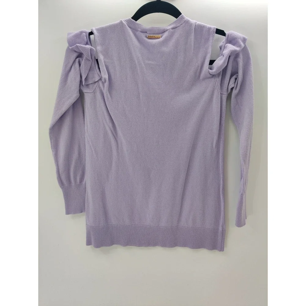 Michael Kors Lavender Purple Cold Shoulder Ruffle Sweater Small Cotton Blend Top